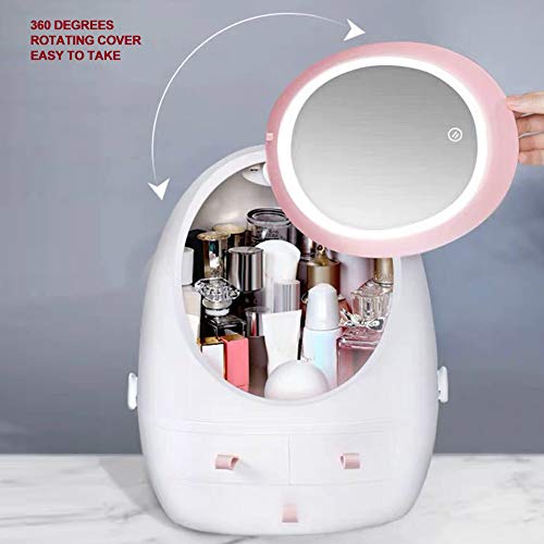 Caja de almacenamiento de cosméticos de escritorio, organizador de cosméticos con cajón de espejos Tipo de cepillo de maquillaje a prueba de polvo Organizador de productos para el cuidado de la piel