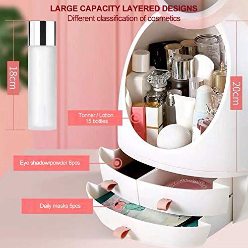 Caja de almacenamiento de cosméticos de escritorio, organizador de cosméticos con cajón de espejos Tipo de cepillo de maquillaje a prueba de polvo Organizador de productos para el cuidado de la piel