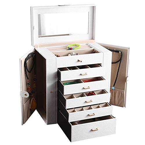 Caja de almacenamiento de joyas de gran capacidad, caja de almacenamiento de joyas de cosméticos multifuncionales europeos caja de almacenamiento de joyas de color blanco