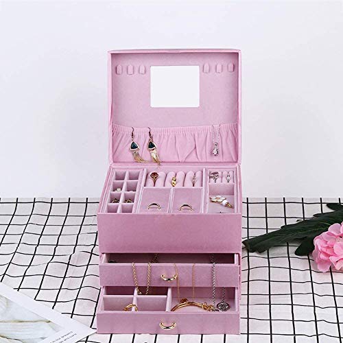 Caja de almacenamiento grande para joyas, con 3 capas con espejo de maquillaje y cajón para regalo de boda para el día de la madre