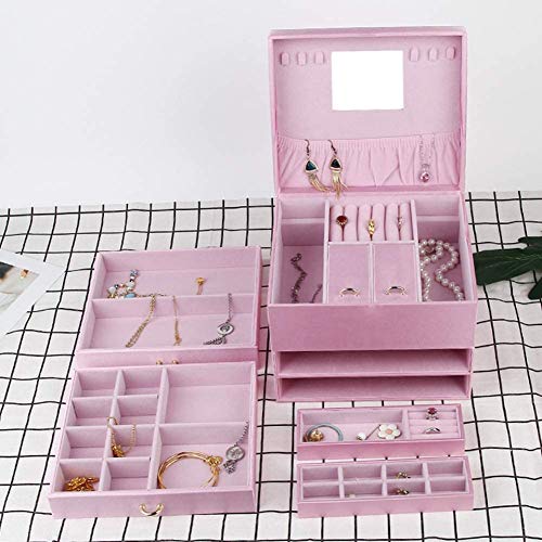 Caja de almacenamiento grande para joyas, con 3 capas con espejo de maquillaje y cajón para regalo de boda para el día de la madre