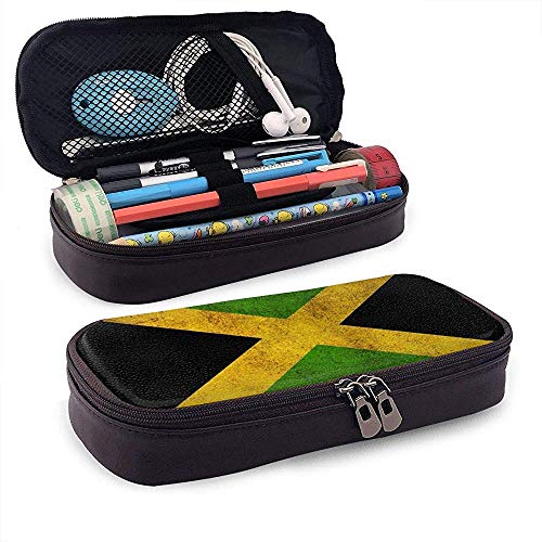 Caja de lápices de cuero de gran capacidad de bandera de Jamaica Estuche de lápices Estuche de papelería Organizador de caja Organizador Rotulador de oficina Bolso cosmético portátil