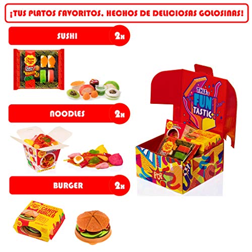 Caja Regalo Chupa Chups Candy Meals, Golosinas con formas de Sushi, Burger y Noodles, 6 unidades (Total: 680 gr.)