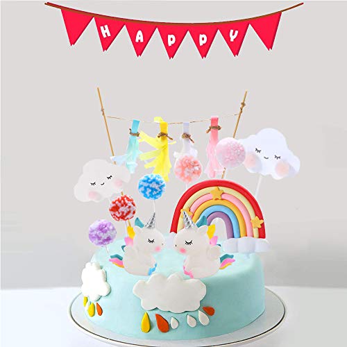 Cake Topper Unicornio, Decoración De Pastel De Unicornio, Decoracion Tarta Unicornio, Unicornio Cloud Rainbow para Cumpleaños Decoración de La Torta del Banquete de Boda (11Piezas)