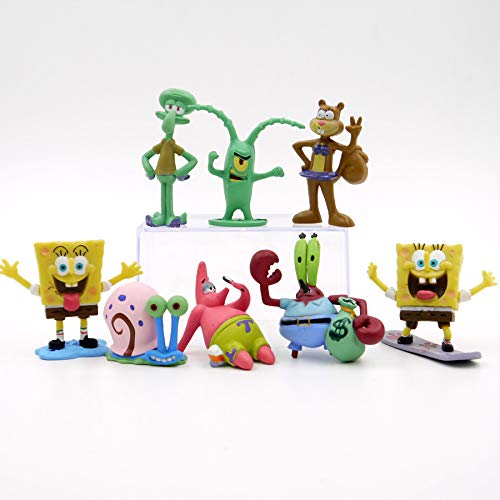 CAKJCAR 8 piezas lindo Bob Esponja de dibujos animados muñecas juguetes día festivo regalo de Navidad