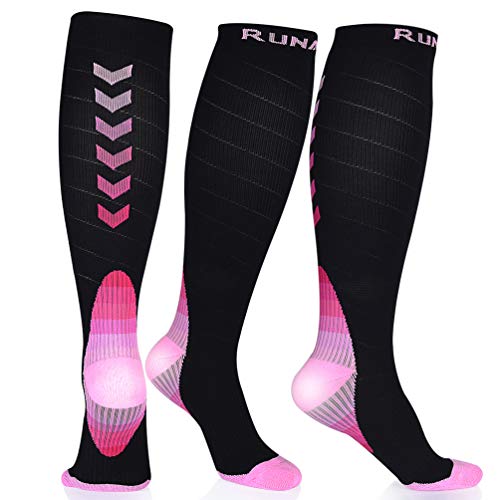 Calcetines de compresión, Calcetines/Medias de Compresión para Hombres y Mujeres, Running, Deporte, Correr, Senderismo, Volar, Viajar, Varicosas, Transpirables y Resistentes (S/M, Pink)