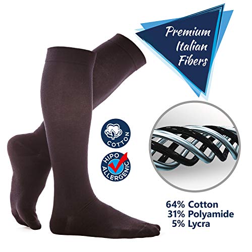 Calcetines de Compresión para edemas, varices, viajes, embarazo -Estimular la Circulación Sanguínea y Recuperación- 13-15 mmHg Сalcetines algodón XS