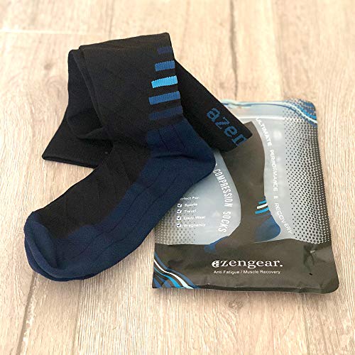 Calcetines de Compresión para Hombres y Mujeres - Medias de Compresion para Deporte - Maratones - Enfermeras - Estrés tibial Interior - Durante Embarazo (S/M (35-42), Negro/Azul)