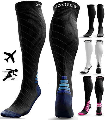 Calcetines de Compresión para Hombres y Mujeres - Medias de Compresion para Deporte - Maratones - Enfermeras - Estrés tibial Interior - Durante Embarazo (S/M (35-42), Negro/Azul)