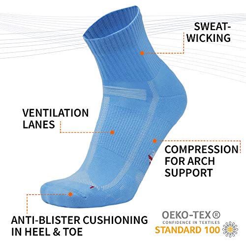 Calcetines de Running para Largas Distancias, para Hombre y Mujer, Acolchados, Transpirables, Calcetines con Compresión de Arco, Anti-Ampollas, Maratón, Negro, Pack de 3 (Azul claro, EU 43-47)