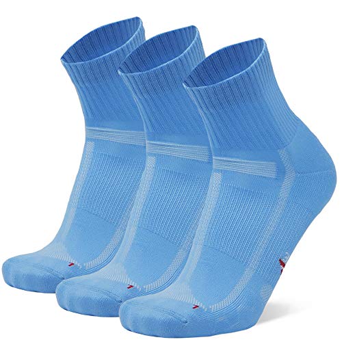 Calcetines de Running para Largas Distancias, para Hombre y Mujer, Acolchados, Transpirables, Calcetines con Compresión de Arco, Anti-Ampollas, Maratón, Negro, Pack de 3 (Azul claro, EU 43-47)
