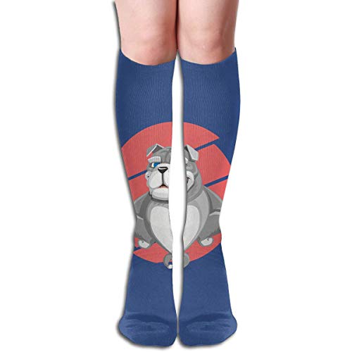 Calcetines largos de compresión con diseño de bulldog ingleses grises y elásticos, 50 cm, para deportes
