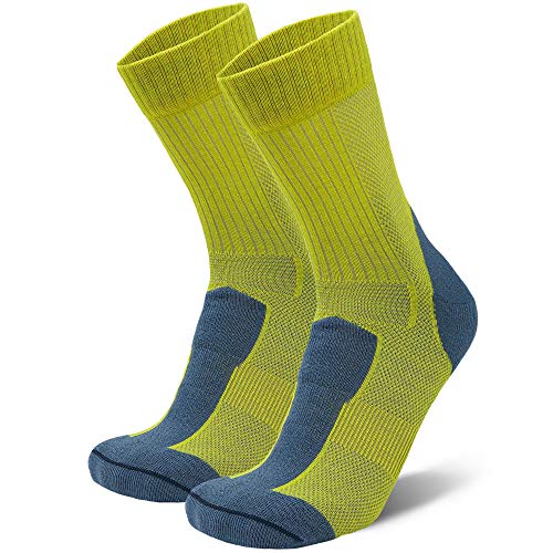 Calcetines Ligeros de Senderismo y Trekking de Lana Merino 1 par (Amarillo/Gris Guijarro, EU 35-38)