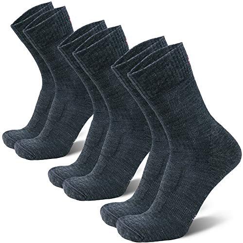 Calcetines Ligeros de Senderismo y Trekking de Lana Merino 3 pares (Gris, EU 39-42)