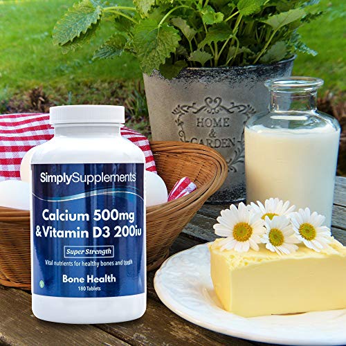 Calcio 500mg y Vitamina D3 200iu - ¡Bote para 1 año! - Apto para vegetarianos - 360 Comprimidos - SimplySupplements