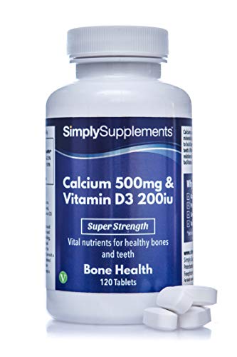 Calcio 500mg y Vitamina D3 200iu - ¡Bote para 4 meses! - Apto para vegetarianos - 120 Comprimidos - SimplySupplements
