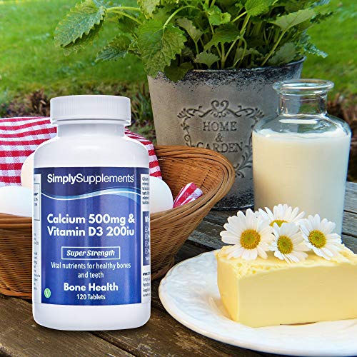 Calcio 500mg y Vitamina D3 200iu - ¡Bote para 4 meses! - Apto para vegetarianos - 120 Comprimidos - SimplySupplements