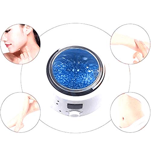 Calentador depilatoio Cera caliente 500ml kit de calentador de cera bote depilatoria Profesional con pantalla LED 4 cera Rosa+10 Espátulas (BLANCO)