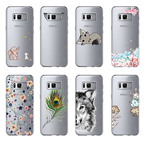 Caler Compatible con Sumsung Galaxy S8 Plus Funda de Suave TPU Gel Silicona Transparente Ultra-Delgado Ligera Anti-rasguños Protección Animales y Plantas Patrones Carcasa - Flores Silvestres