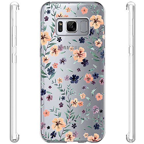 Caler Compatible con Sumsung Galaxy S8 Plus Funda de Suave TPU Gel Silicona Transparente Ultra-Delgado Ligera Anti-rasguños Protección Animales y Plantas Patrones Carcasa - Flores Silvestres