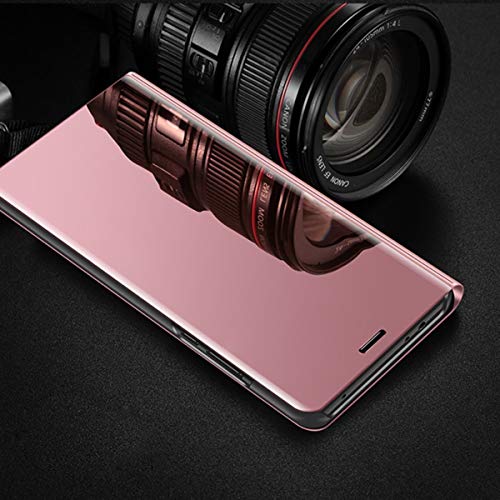Caler ® Funda Compatible/Reemplazo para Funda iPhone 6 6S Funda, Flip Tapa Libro Carcasa - Modelo Fecha y Espejo Brillante tirón del Duro Case,Espejo Soporte Plegable en Reflectante (Oro Rosa)