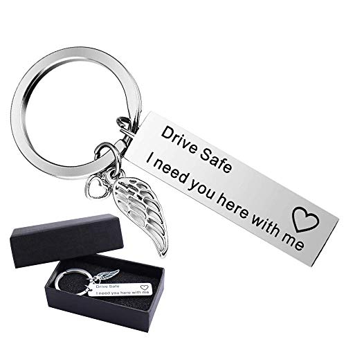 Cálido llavero Regalos para el día de San Valentín: conduzca seguro Lo necesito aquí, conmigo Regalo para mi esposo y mejor amigo para el regalo de cumpleaños Regalo para el día de la conmemoración
