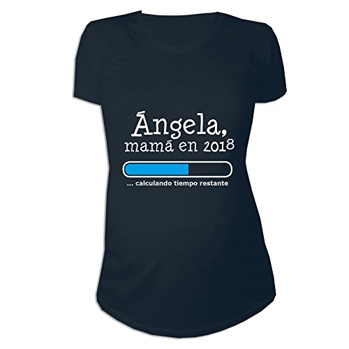 Calledelregalo Regalo Personalizable para Mujeres Embarazadas: Camiseta 'Futura mamá' Personalizada con su Nombre y año (Negro)