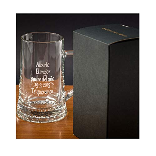 Calledelregalo Regalo Personalizado: Jarra de Cerveza Personalizada en Estuche (Jarra grabada con Texto)