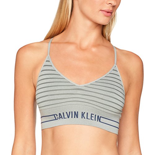 Calvin Klein Bralette Unlined Longline Multiway Sujetador Estilo, Gris (Simple Stripe/Grey Heather), 34C (Talla del Fabricante: Medium) para Mujer