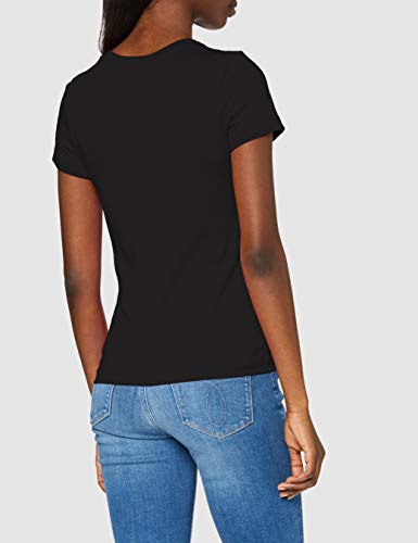 Calvin Klein CK Embroidery Slim tee Camisa, Black, S para Mujer
