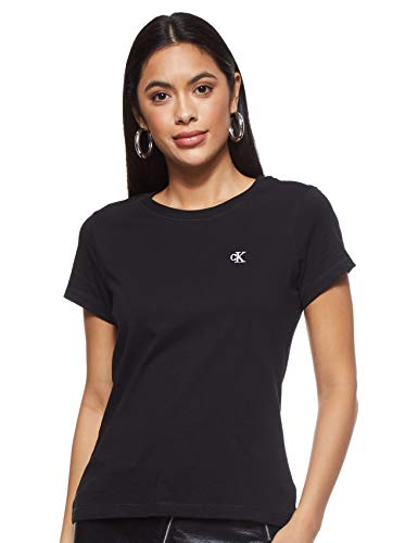 Calvin Klein CK Embroidery Slim tee Camisa, Black, S para Mujer