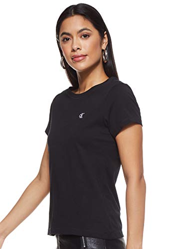 Calvin Klein CK Embroidery Slim tee Camisa, Black, S para Mujer