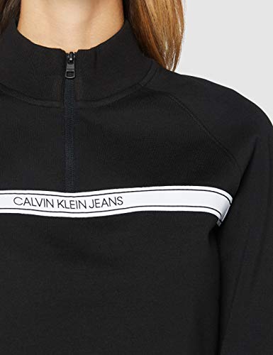 Calvin Klein Logo Tape Milano Mock Neck Zip Suéter, Black, X-Small para Mujer