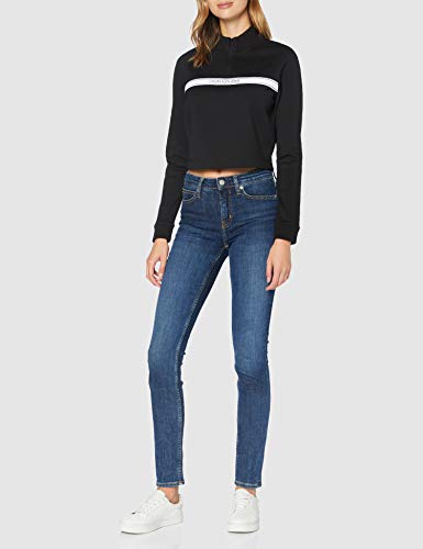 Calvin Klein Logo Tape Milano Mock Neck Zip Suéter, Black, X-Small para Mujer