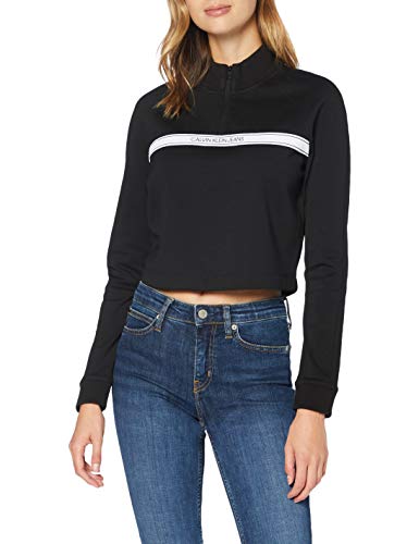 Calvin Klein Logo Tape Milano Mock Neck Zip Suéter, Black, X-Small para Mujer