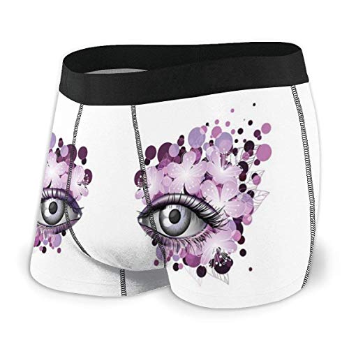 Calzoncillos Boxer para Hombre, Look de fantasía con diseño de Maquillaje Floral Abstracto Dots Violet Summer Blossoms Talla XL