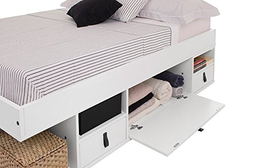 Cama Funcional Bali 140x190 cm Blanco - Estructura con Mucho Espacio de almacenaje y cajones, Ideal para dormitorios pequeños - Madera Maciza de Pino y MDF Lacado - Incl. somier de Madera