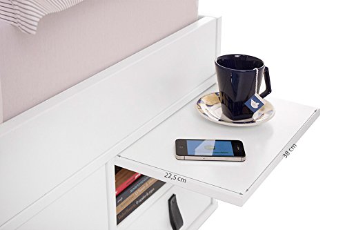 Cama Funcional Bali 140x190 cm Blanco - Estructura con Mucho Espacio de almacenaje y cajones, Ideal para dormitorios pequeños - Madera Maciza de Pino y MDF Lacado - Incl. somier de Madera