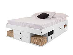 Cama Funcional Bali 140x190 cm Blanco - Estructura con Mucho Espacio de almacenaje y cajones, Ideal para dormitorios pequeños - Madera Maciza de Pino y MDF Lacado - Incl. somier de Madera