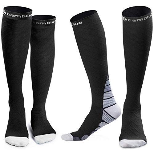 CAMBIVO 2 Pares Medias de Compresion Mujer y Hombre, Calcetines de Compresion para Running, Tendinitis, Fascitis, Deporte, Crossfit, Ciclismo, Futbol, Artritis, Volar, Viajar