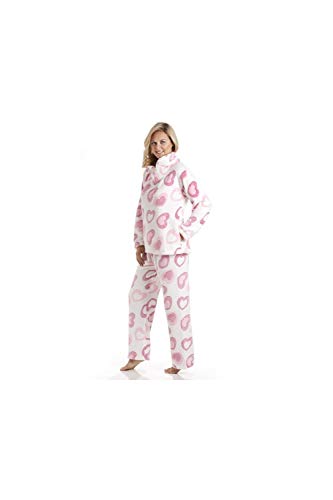Camille Conjuntos de Pijama de Felpa Suave de Cuerpo Entero de Manga Larga para Mujer 42-44 Pink White Heart