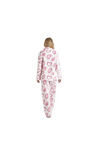 Camille Conjuntos de Pijama de Felpa Suave de Cuerpo Entero de Manga Larga para Mujer 42-44 Pink White Heart