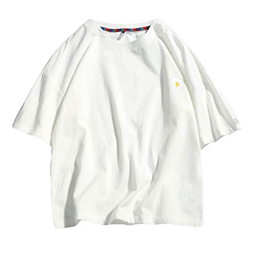 Camisa Color Puro Manga Corta Hombres Verano Casual Tops Camiseta de Algodón y Cáñamo Precio Soltar