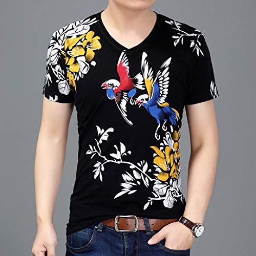 Camisa de compresión para Hombre Corazón de Pollo Camiseta con Cuello en v Camiseta de Manga Corta Elegante Patrón de Ave Acuarela Dibujo Estampado de Media Manga, XL