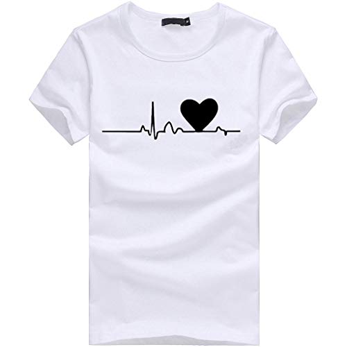 Camiseta de Mujer,Manga Corta Corazón Impresión Blusa Camisa Cuello Redondo Basica Camiseta Suelto Verano Tops Casual Fiesta T-Shirt Original tee vpass