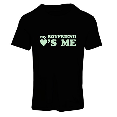 Camiseta Mujer Mi Novio me ama! Novia Regalos para San Valentin (Small Negro Fluorescente)