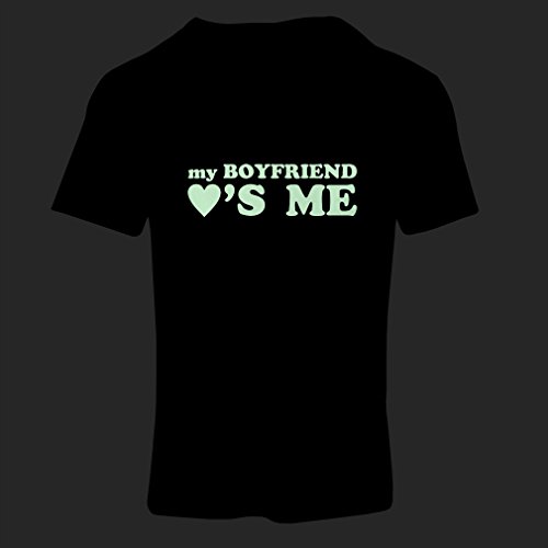 Camiseta Mujer Mi Novio me ama! Novia Regalos para San Valentin (Small Negro Fluorescente)