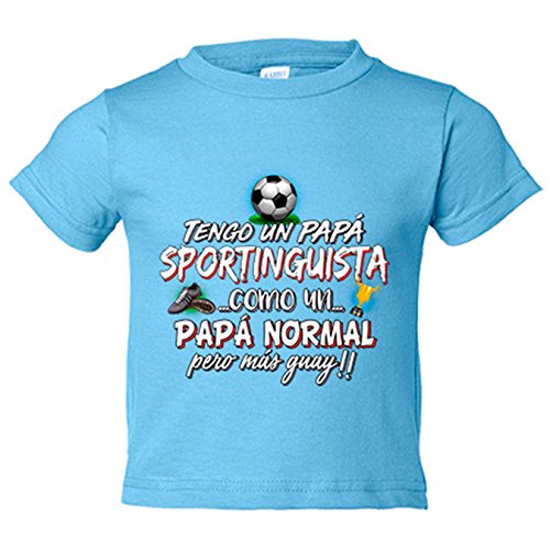 Camiseta niño tengo un papá Sportinguista como un papá normal pero más guay - Celeste, 9-11 años