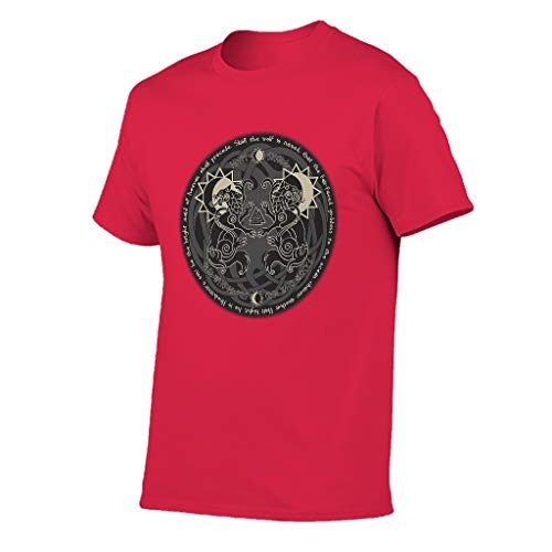 Camiseta para hombre Wikinger Wolf celta árbol de la vida raíces sol Luna impresión cuello redondo camisa de fiesta Red1 M