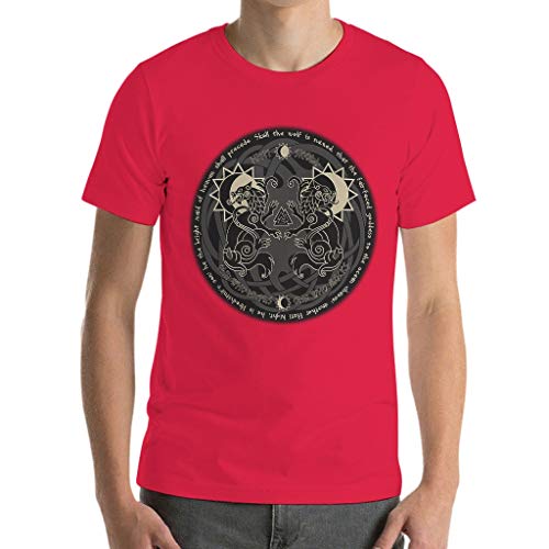 Camiseta para hombre Wikinger Wolf celta árbol de la vida raíces sol Luna impresión cuello redondo camisa de fiesta Red1 M